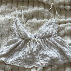 Princess Polly Cream Textured Smocked Tank Top